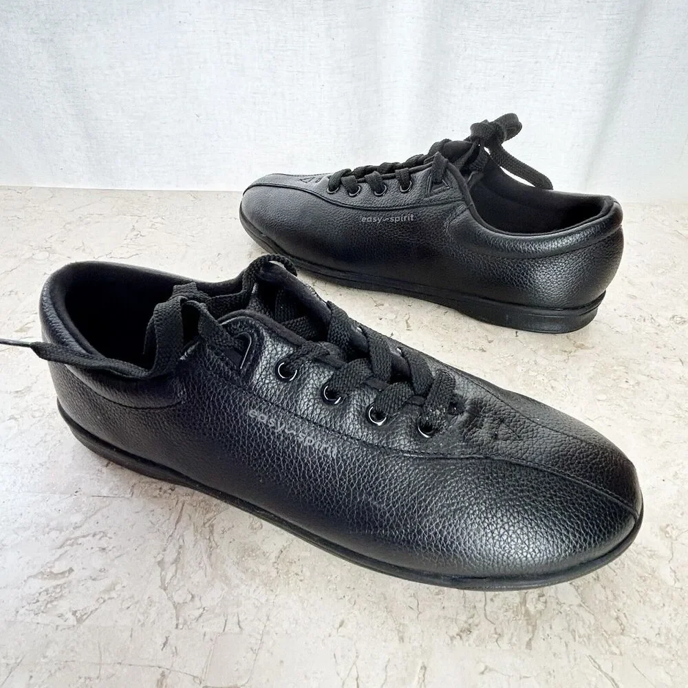 Easy Spirit Black Leather Sneakers Womens 9 Walking Shoes Excellent!